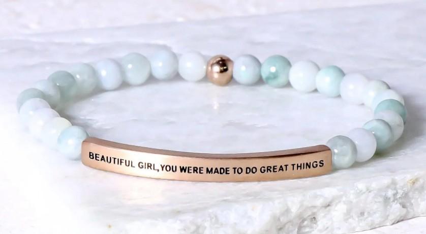 6Mm steel ball obsidian powder chalcedony stainless steel elbow lettering aquamarine bracelet