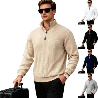 Pull en maille pour homme Demi-zip Col montant Motif torsadé Manches longues Décontracté Hiver Chaud Sweatshirt