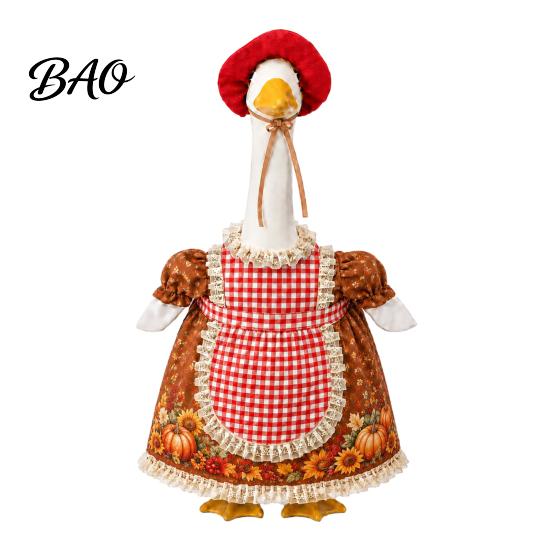 Seasonal Goose Dress for Outdoor Display Thanksgiving Porch Outfits 23" Statue, Fall Maple Leaf Themed Costume with Hat Pumpkin Clothes, Autumn