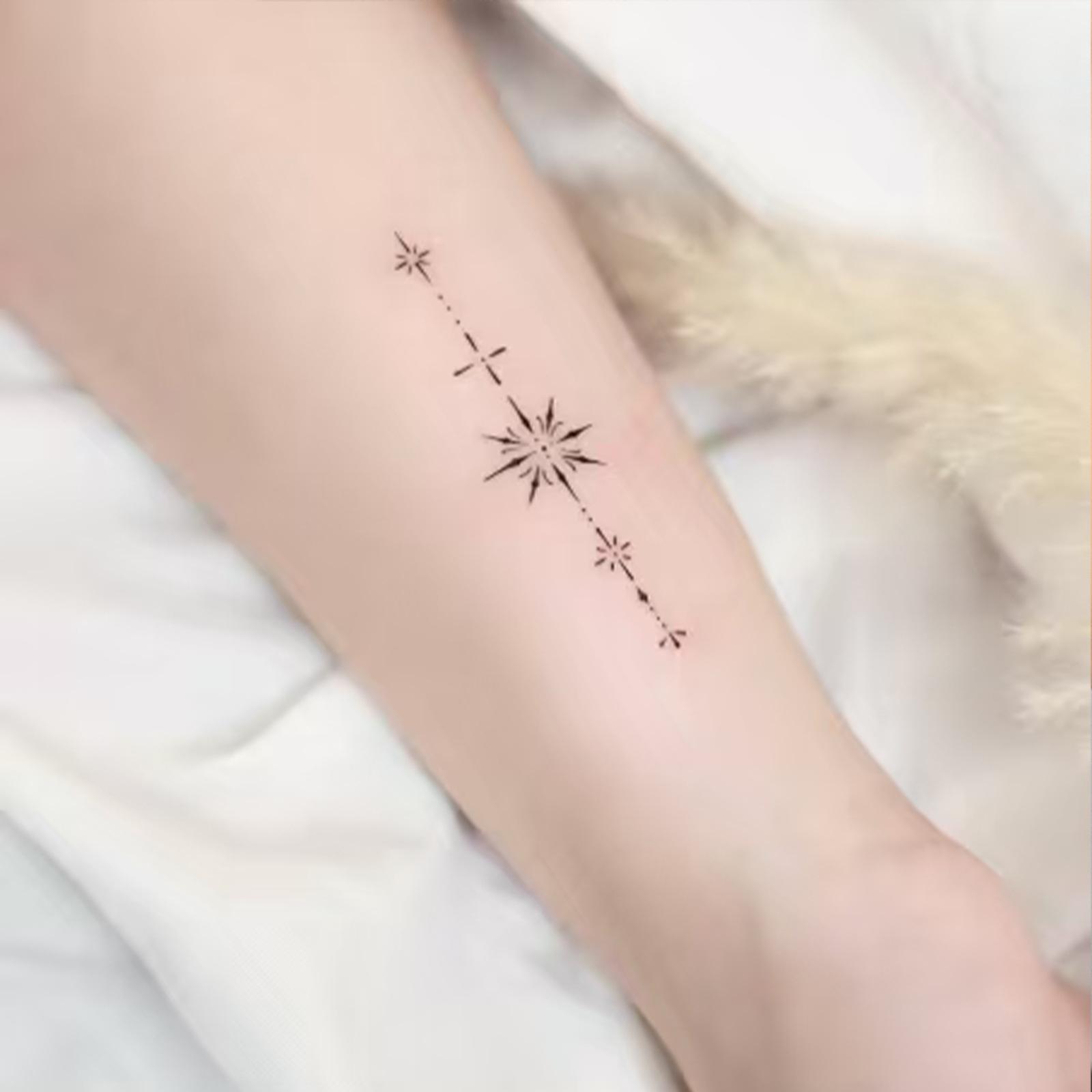 Glow Makeup Unisex Line Star Vertical Row Tattoo Sticker, Waterproof And Long-Lasting, Forearm Model, Cold And Advanced Sense