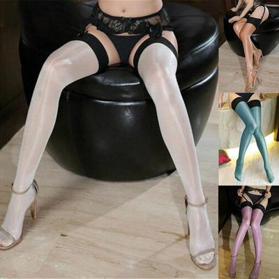 Silk Stockings Women Wide Side Strap Popular Thin Pantyhose Shine Thigh High Bright Sexy