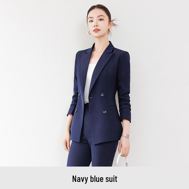 Women's Black Suit Set: Spring-Autumn Formal Workwear for Professional Occasions.