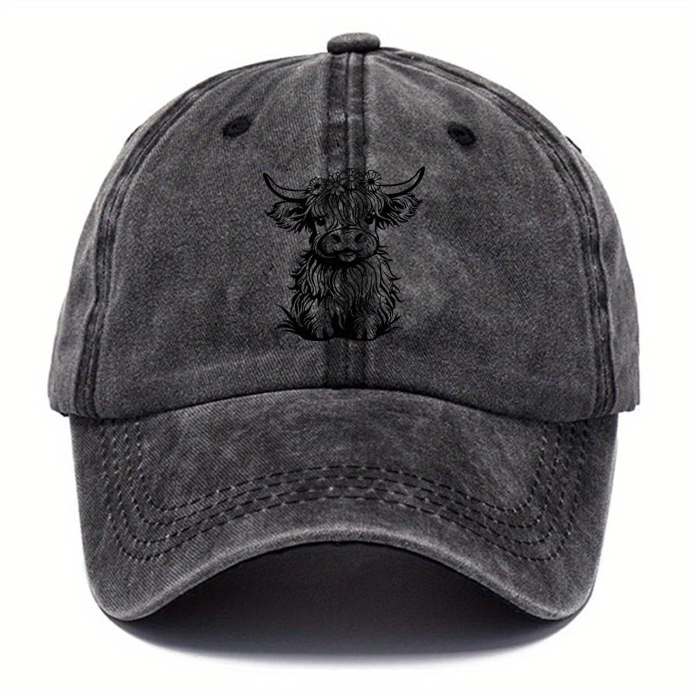 1Pack Of Cartoon Calf Print Washed Vintage Soft Top Sunshade Baseball Caps Unisex Versatile Baseball Caps
