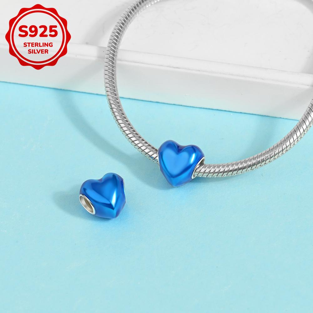 New 925 Silver Colorful Shine Heart Shaped Charms Beads Fit Snake Chain Bracelet Necklace Women DIY Fine Jewelry Gifts