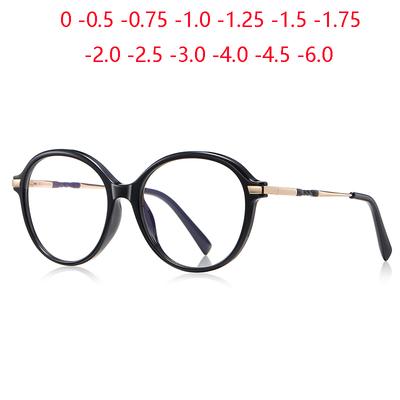 Diopter 0 -0.5 -0.75 To -6.0 Women Round Short-sight Prescription Spectacles Frame Blue Light Blocker Student Myopes Lunettes