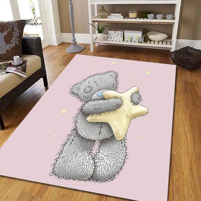 Tatty Teddy Flannel Pattern Square Carpet,Area Rug,Carpet Rug for Living Room Bedroom Sofa Playroom Decor,Non-slip Floor Mat