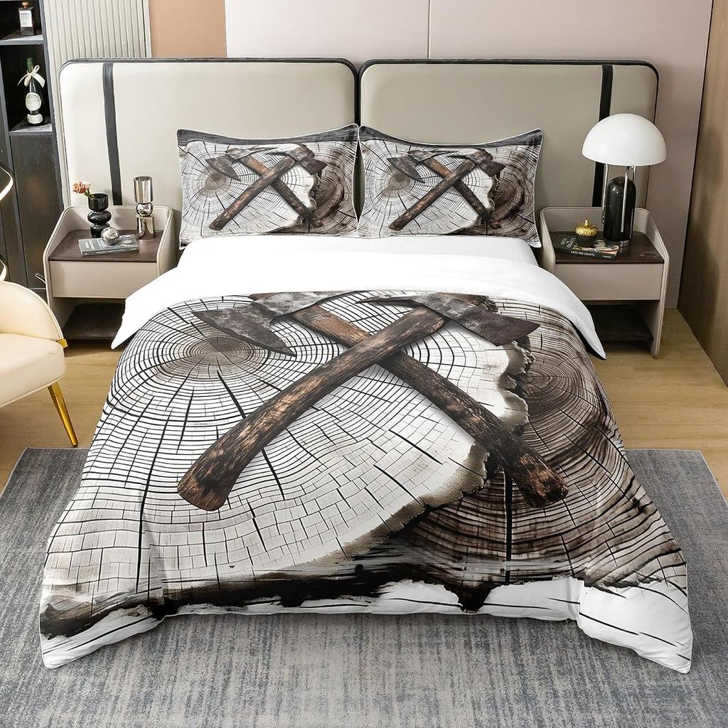 Axe Duvet Cover Set For Teens Adults Men Queen Lightweight Quilt Cover With 2 Pillowcase Traditional Battle Bedding Set No Quilt