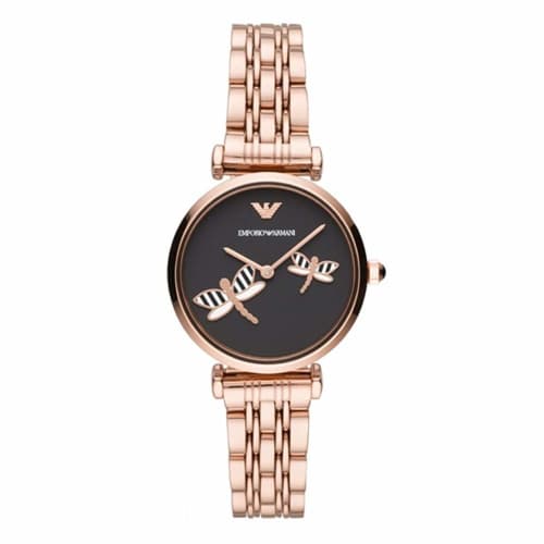 

Emporio Armani Women s Dragonfly Watch AR11206, Black Dial, Rose Gold, and Stainless Steel