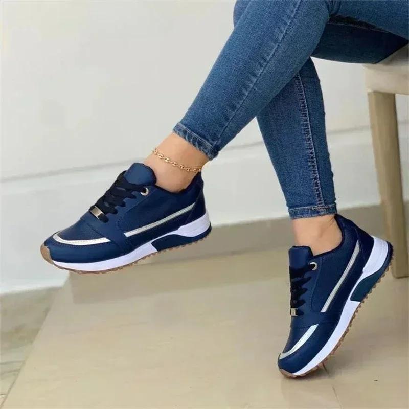 Fashion New Women Sneakers Patchwork Lace Up Flat Shoes Women Lightweight Female Platform Shoes Classic Versatile Zapatillas De Mujer