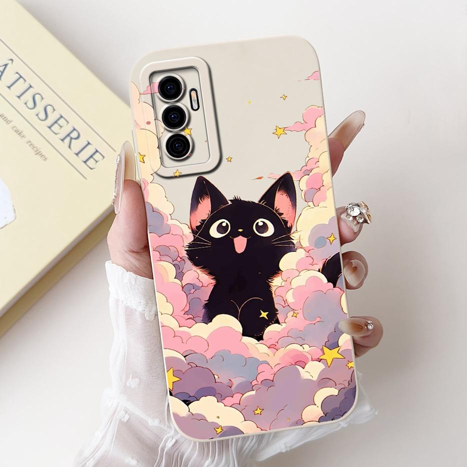 For Vivo V23e 5G Case V2126 Luxury Cat Flowers Painted Cover Soft TPU Phone Case For Vivo V23 Pro V 23 VivoV23 E Back Cover Bags