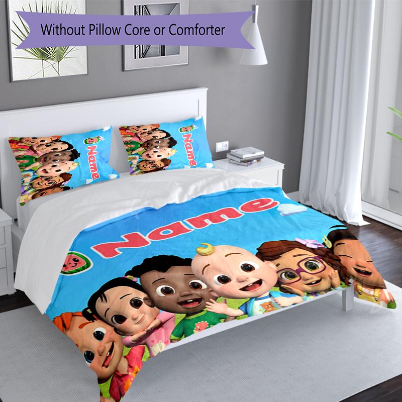 3pcs Custom Name CoComelon - Dance Party Set,Includes 1 Duvet Cover and 2 Pillowcases,All-season Bedroom Decor