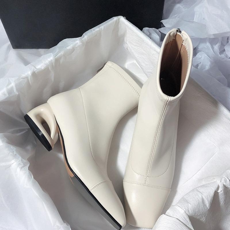 Fashion 2025 New Women's Hollow Heel Square Head Metal Modern Short Boot for Women Winter Street Style Mid Heel Boots Female