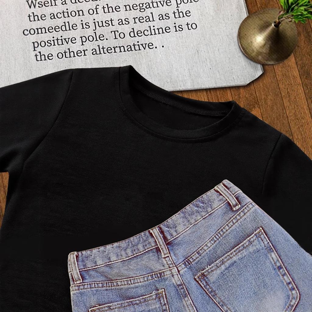 Girls' Casual Small Lamp-printed Knot-patterned T-shirt for Summer, Children's Fashionable Short-sleeved T-shirt