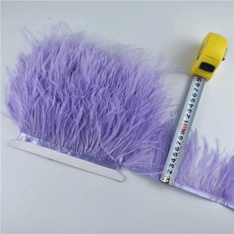 1Meters Fluffy Colored Ostrich Feathers On Ribbon Tape Trim Tassel Fringe 8-10Cm Sewing Flecos White Wedding Dress Clothes Decor