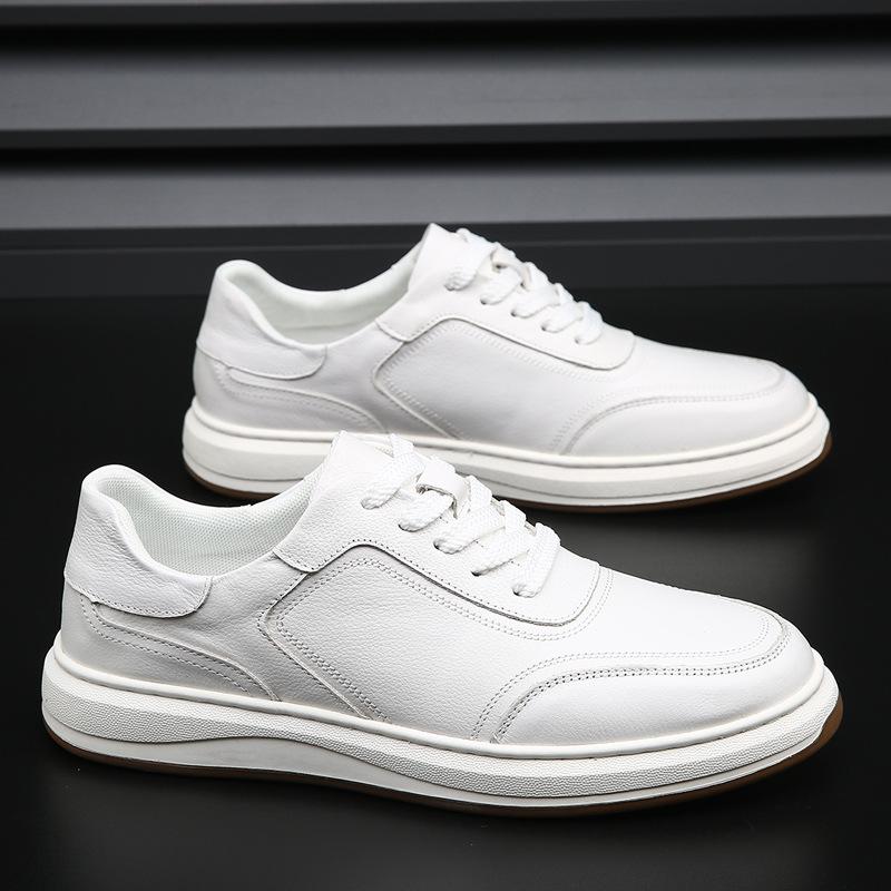 The first layer of cowhide autumn new versatile little white shoes men's leather breathable casual shoes men's trend thick baseplate shoes