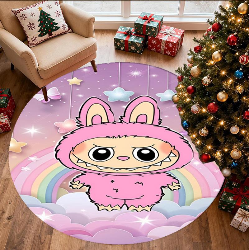 Labubu Pattern Round Rug, Indoor/Outdoor Mat, for Picnic, Gameroom, Bedroom, Office, Living Room, Home Decor Carpet, Birthday Gift