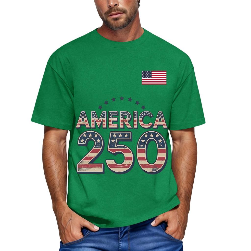 Men's loose and casual flag letter print T-shirt short-sleeved top