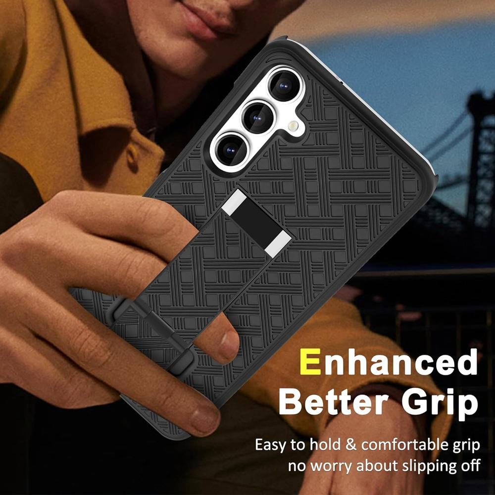 for Galaxy S24 Cover,Woven 2 in 1 Hybrid Hard Shell Holster Combo Case With Kickstand & Belt Clip For Samsung Galaxy S24+ Plus