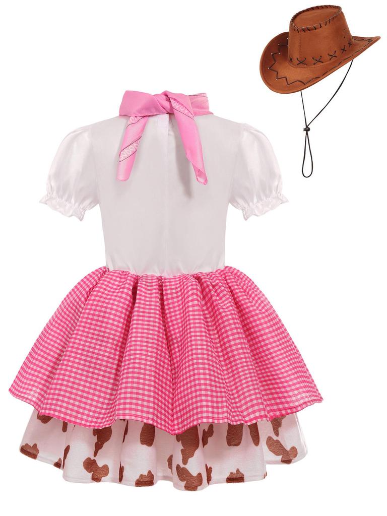 Girls' Pink Denim Western Cowboy Skirt Halloween Costume Set