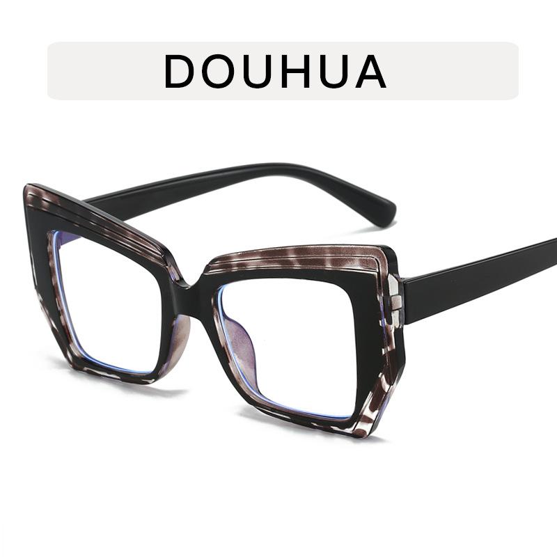 Retro Color Block Cat Eye Flat Top Blue Light Glasses for Women - Fashionable Polygonal Frames