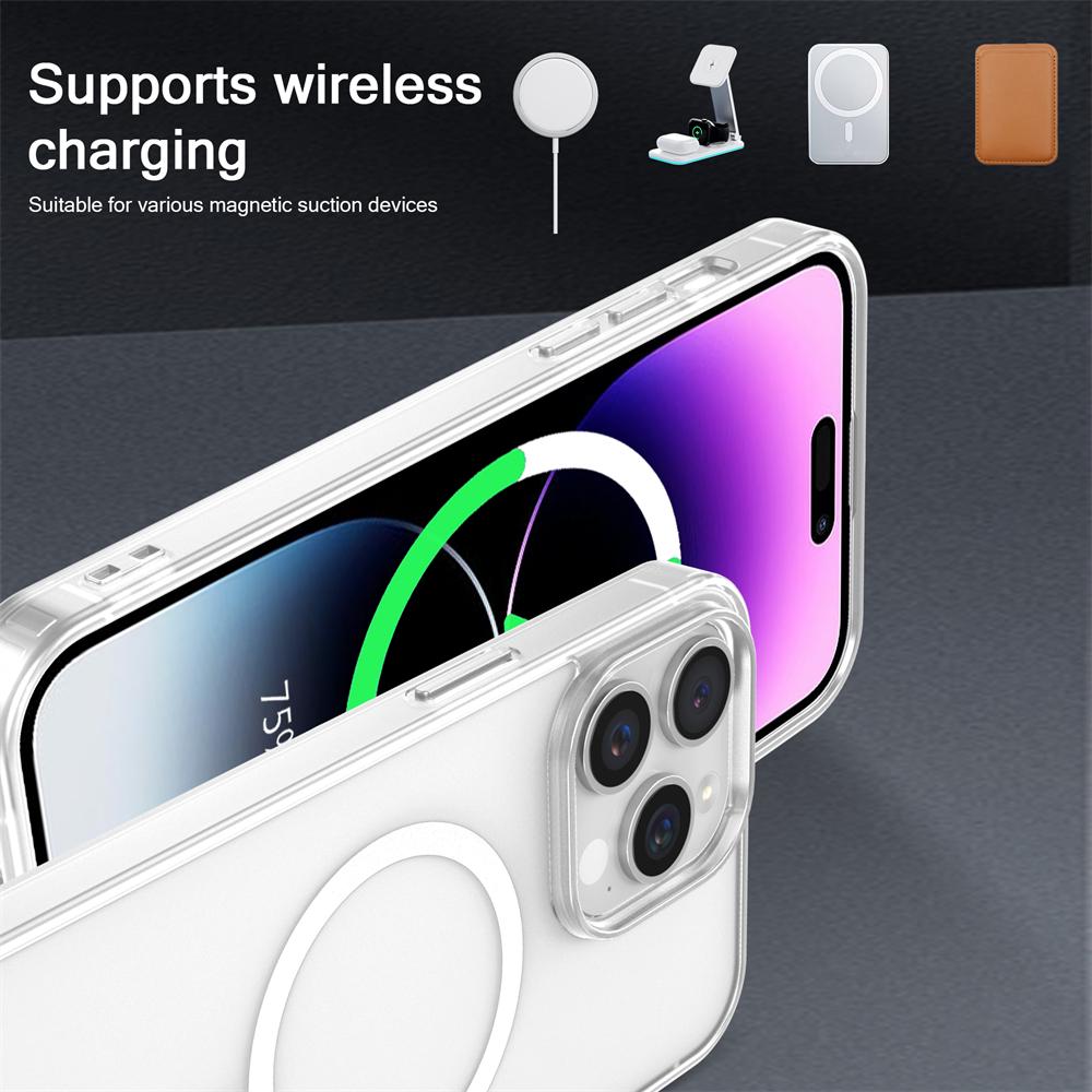 Luxury Wireless Charge For Magsafe Phone Case for iPhone 17 16 15 14 Pro Max Plus Transparent Magnetic Electroplate Bumper Cover