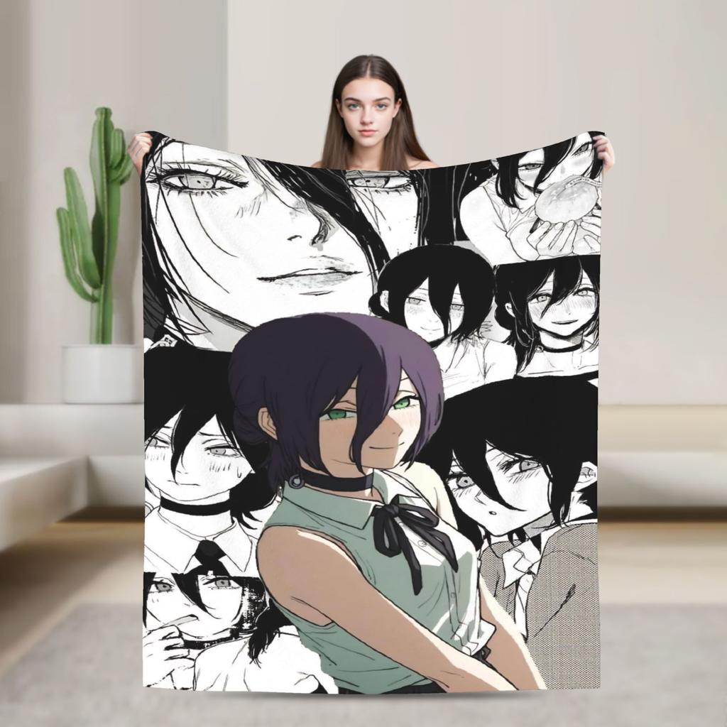 Reze Anime Girl Blankets C-Chainsaws Plush Vintage Warm Throw Blanket for Chair Covering Sofa Autumn/Winter