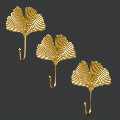 1Pc Golden Leaf Shaped Metal Wall Hooks, Wall Mount Hangers for Key, Towel, for Entryway, Bathroom, Bedroom - Easy Install, Utility Hooks