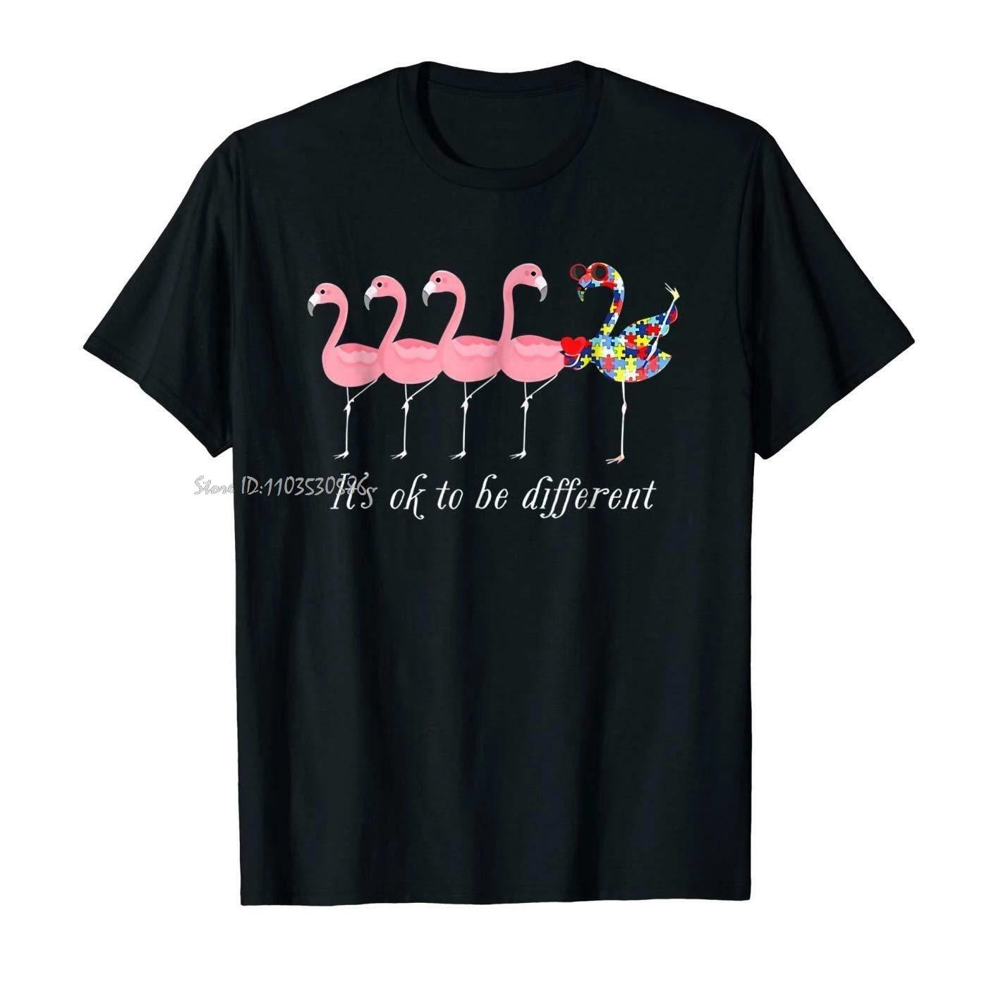 

It s Ok To Be Different. Novelty Autism Flamingo Cotton Tshirt O-Neck Casual Oversized T-shirt New Men Clothing Unisex Tops T... S разноцветный