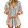 1116 popular, summer long-sleeved V-neck button-up striped shirt dress