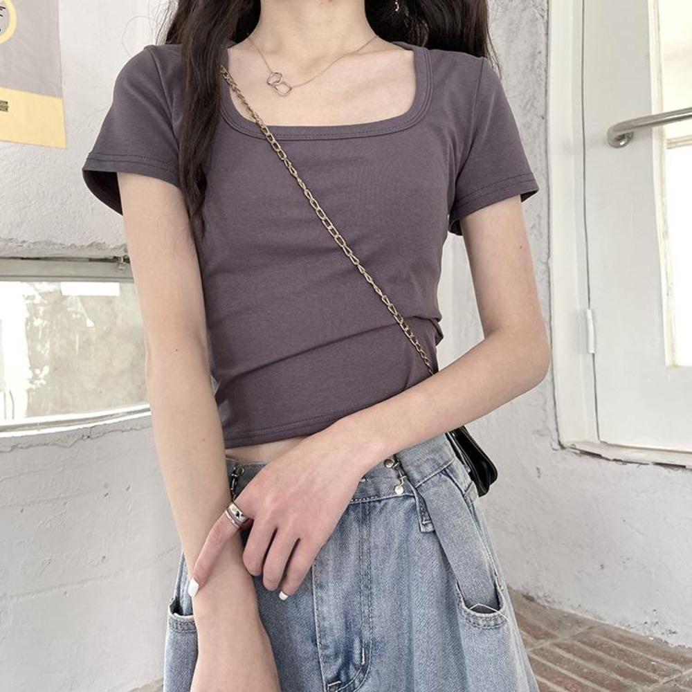 Fashion Squre Collar T Shirt Tank Top Solid Crop Tops Women Camis Summer Casual Camisole Lady Tshirt