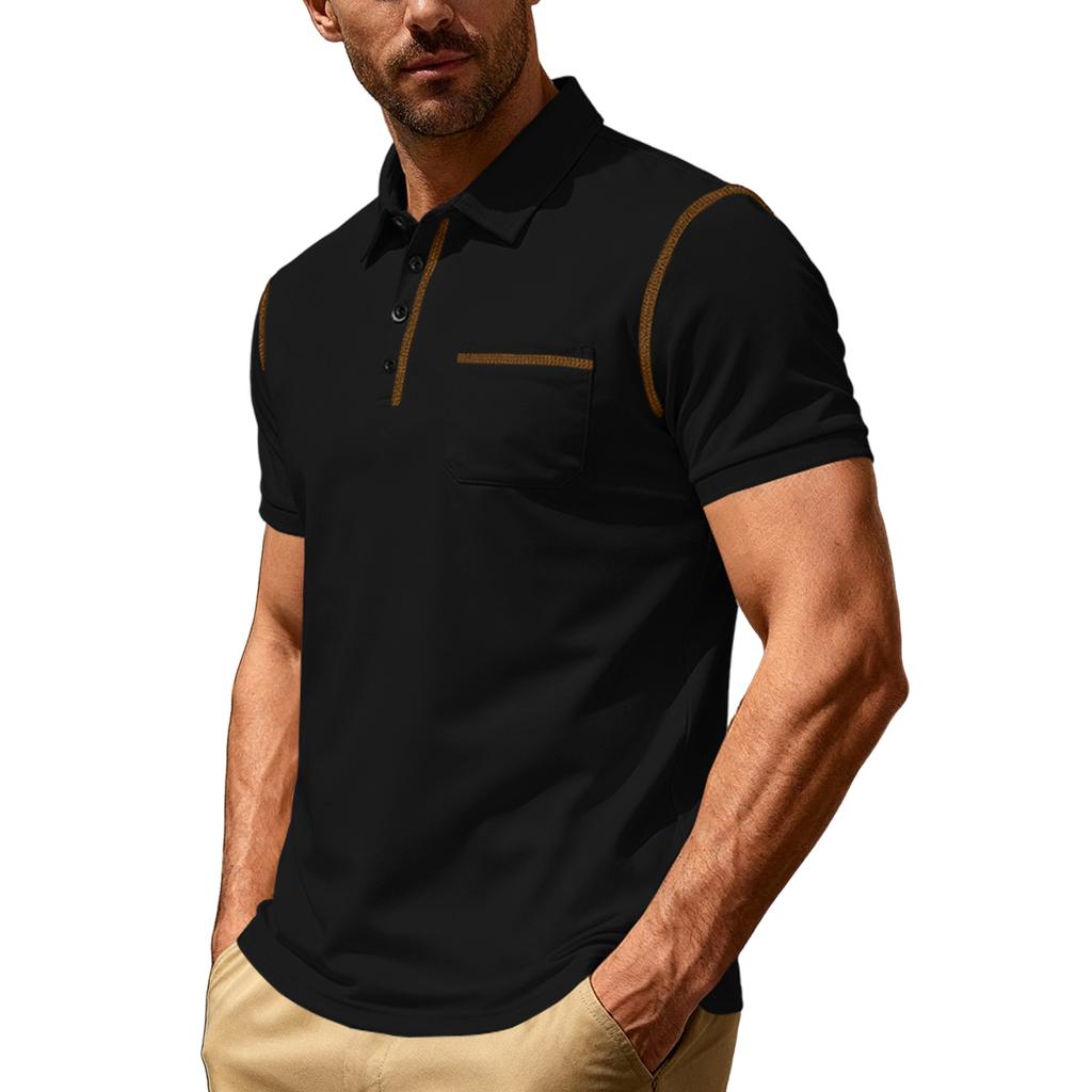 Herren Kurzarm Kragen T-Shirt Lässig Revers Top