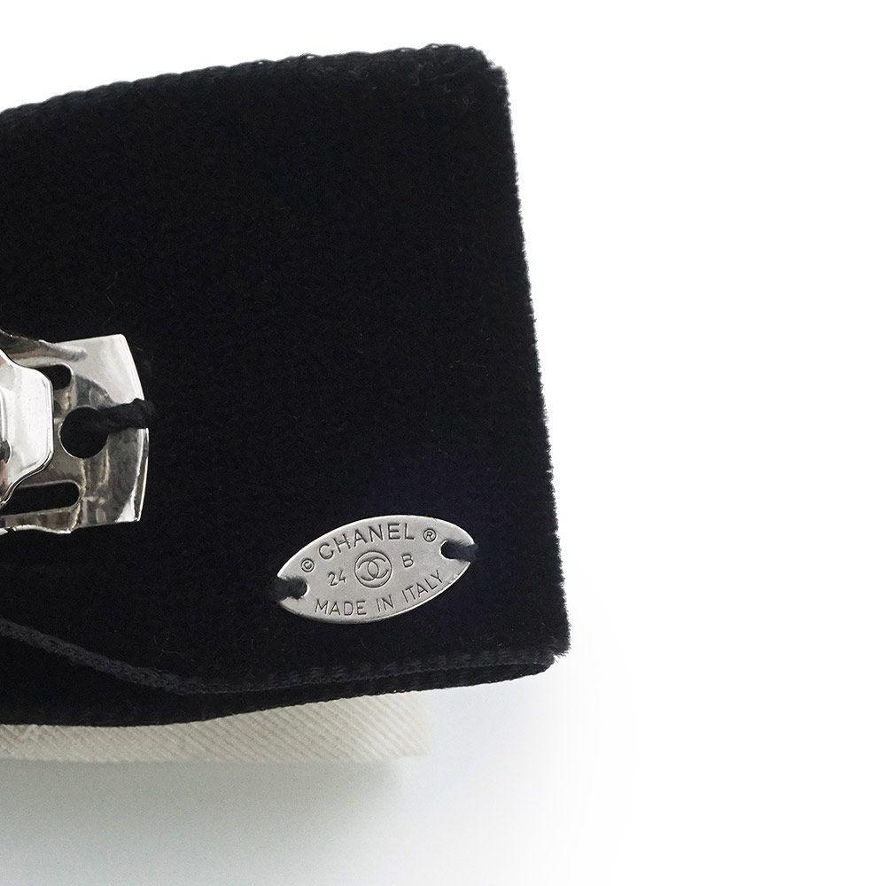 Used CHANEL AAA373 Ribbon Coco Mark Velour Silk Black White Barrette Hair Clip Hair Accessory Silver Hardware (New, Unused)