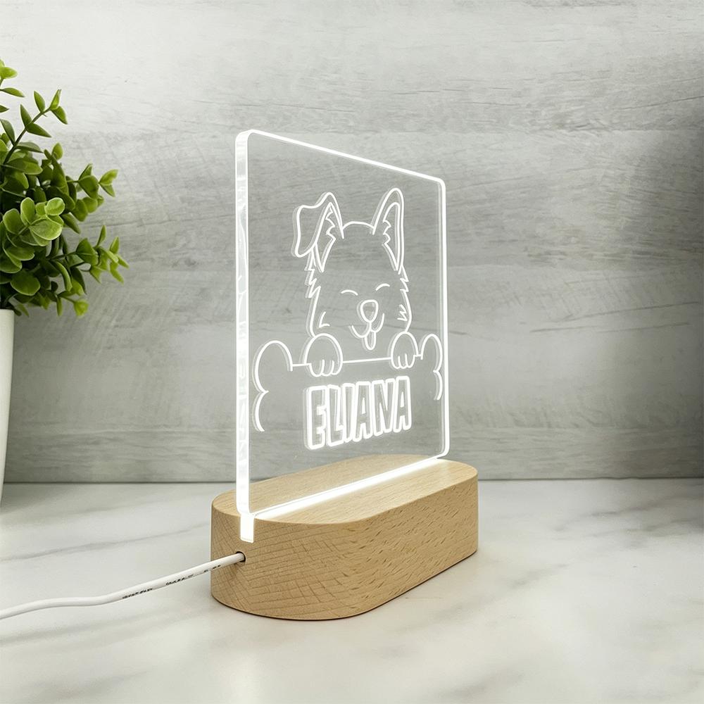 Personalized Dog Night Light Custom Name LED Lamp Cute Pet Themed Wooden Base Home Decor Souvenir Gift Gift for Dog Lover Kids