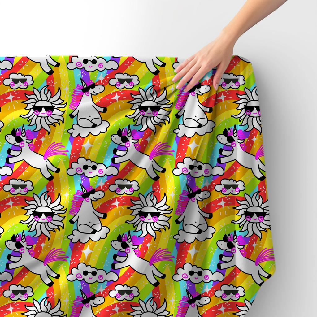 Royal Samt Stoff Polyester Zum Nähen - Motiv Einhorn Und Sonne