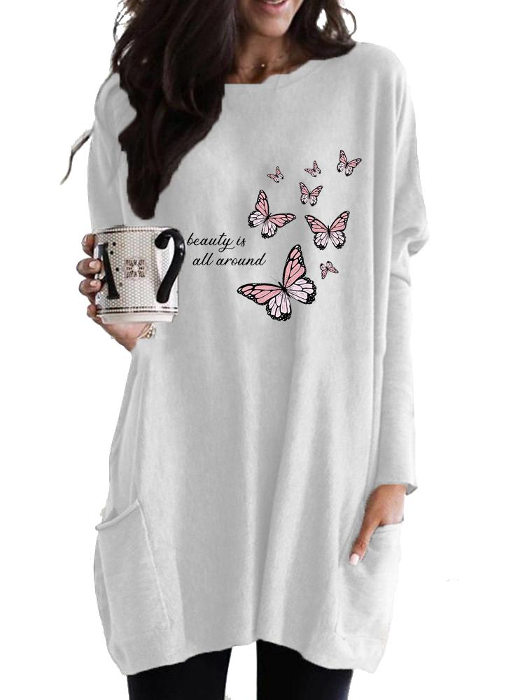 

Women s Long Tunic with Pockets Loose Fit Fashion Printed Logn Sleeve Top Women s Sweatshirt S