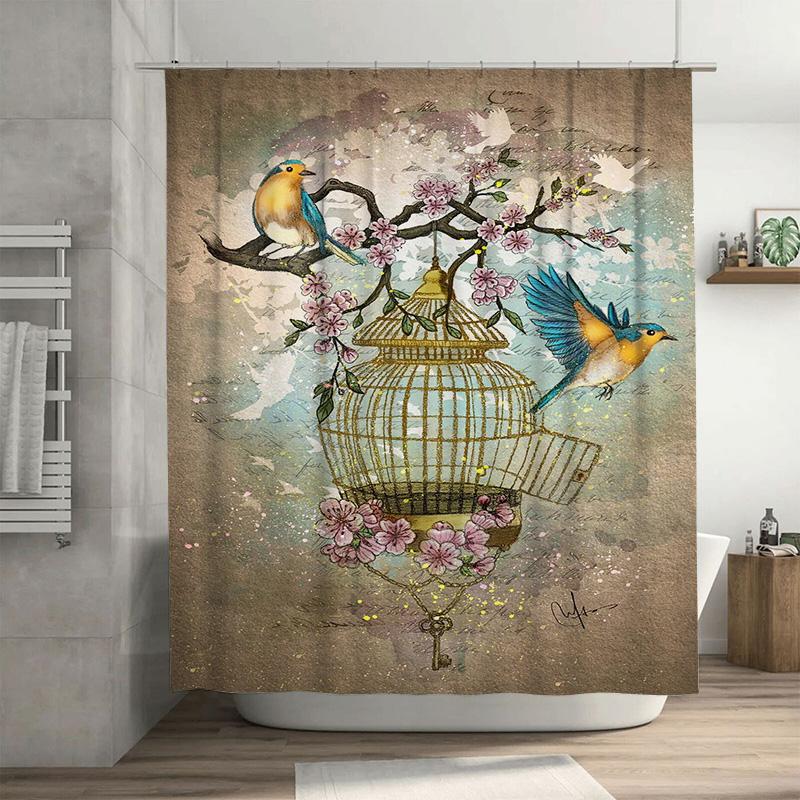 

Креативная акварельная шторка для душа с птицами и мягким цветочным принтом, декоративный текстиль для ванной комнаты, для домашнего декора, в различных размерах 90x180cm