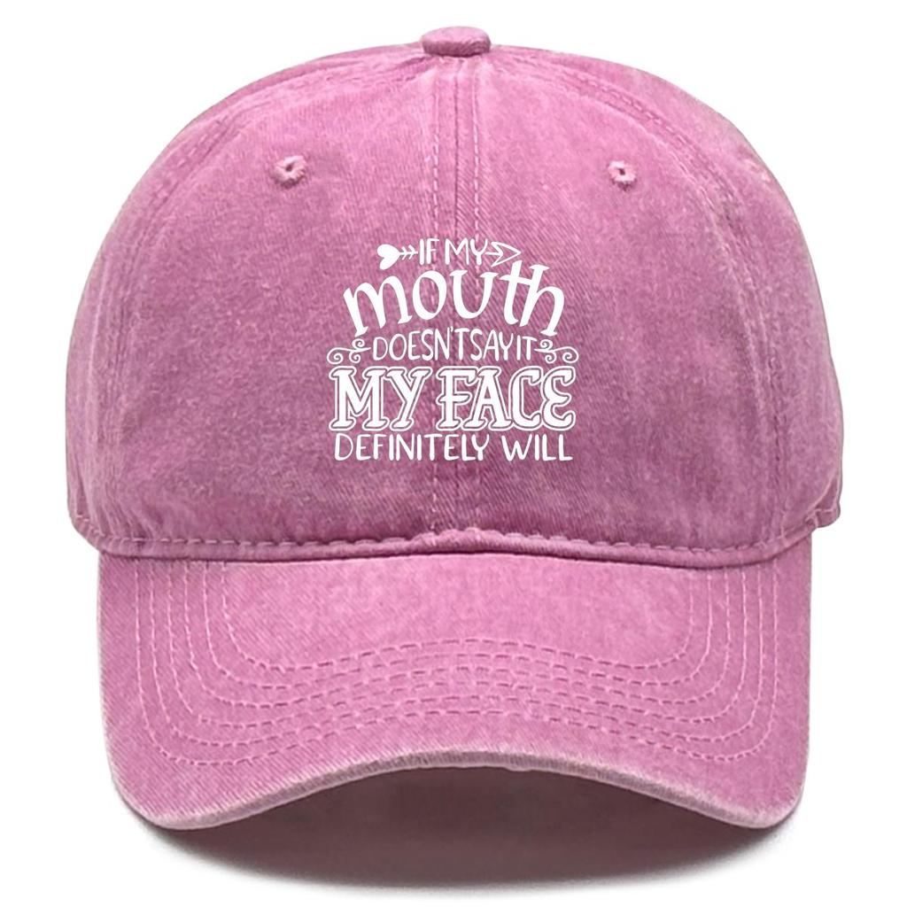 If My Mouth Doesn't Say It, My Face Will" Print Adjustable Baseball Hat, Woman's Cap Trendy Cozy Sun Protective Sun Protection Snapback Baseball Cap