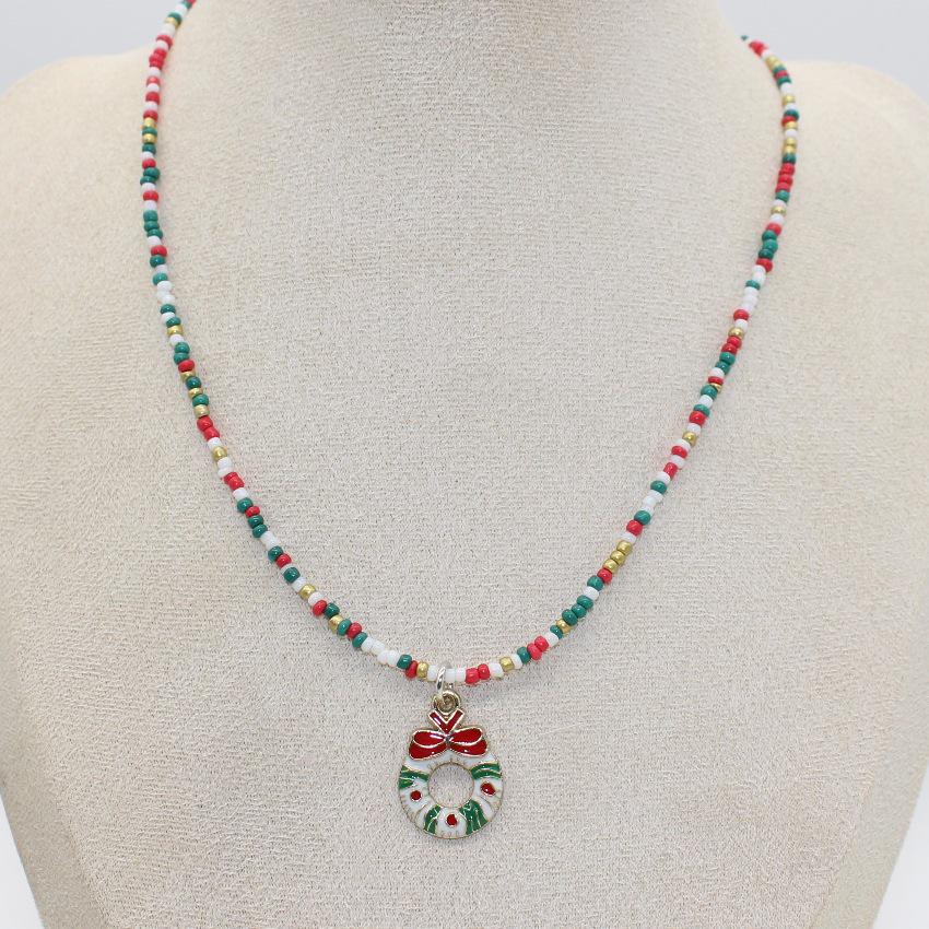 Santa Snowflake Seed Bead Necklace with Alloy Pendant