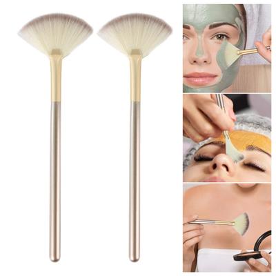 1/2/3/4/5 Pezzi Pennello a Ventaglio per il Viso con Manico in Legno Pennello per Trucco da Donna Setole Morbide e Soffici Strumenti Pennello Applicatore per Maschere Facciali in Argilla Estetista