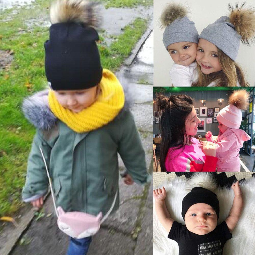 

Hair Accessories Faux Fur Infant Artificial Baby Cotton Hat Headwear Pom Hat Beanie Cap