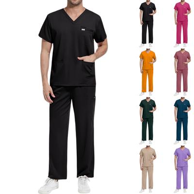 Men's Loose And Comfortable V-neck Short Sleeved Workwear With Tie Up Top And Waist Cinching Beauty Suit Set