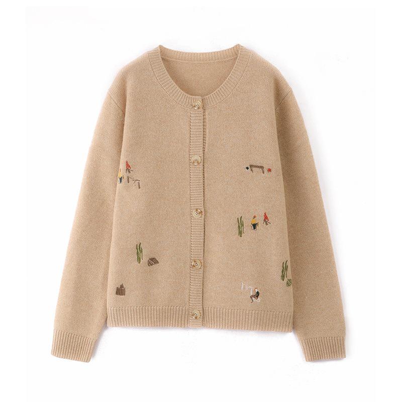 2026 Autumn/Winter Pure Wool Knit Cardigan with Lurex Cactus Embroidery