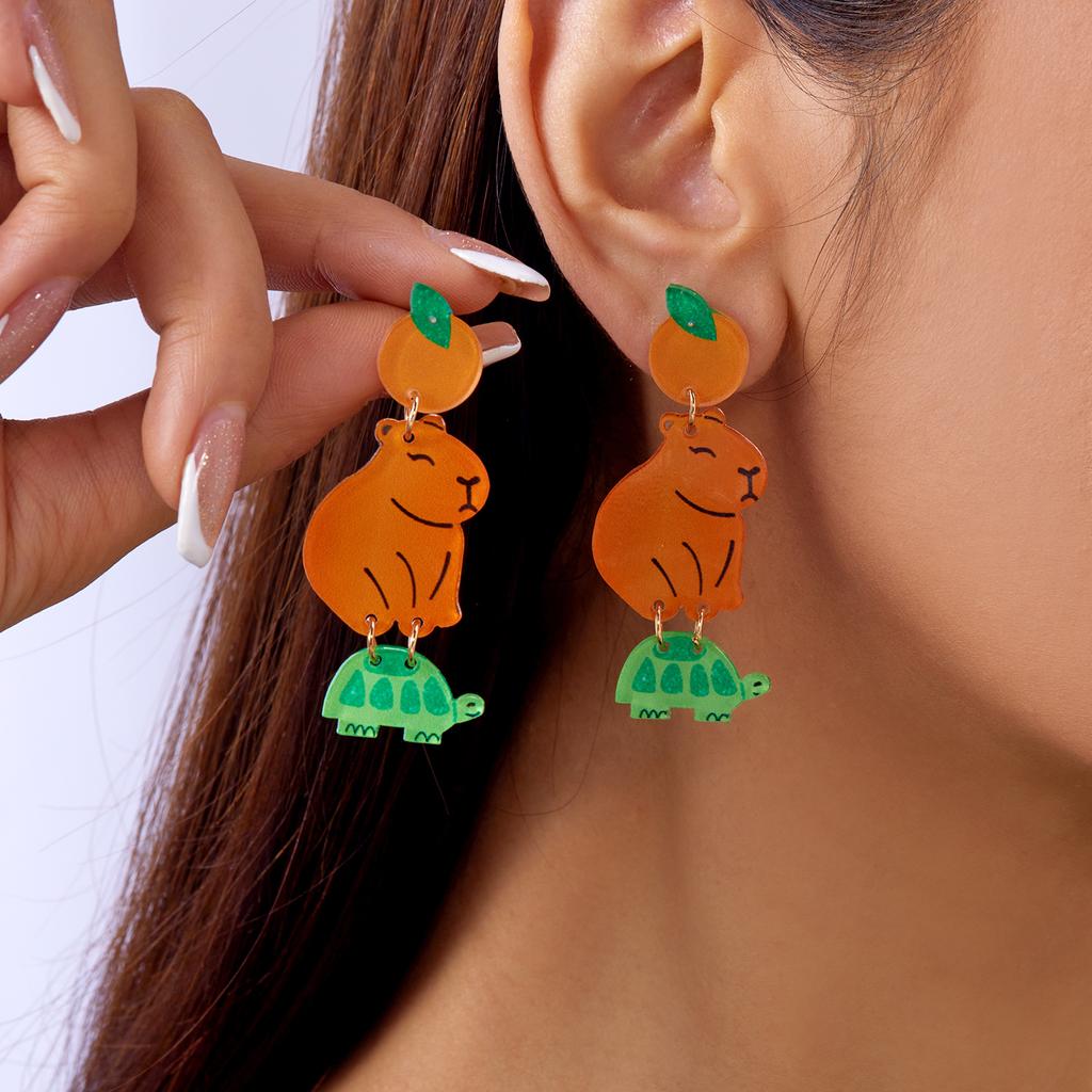 Fashion Acrylic Starfish Shell Pendant Earrings For Women Cute Goldfish Turtle Unique Dangle Earring Party Personality Jewelry