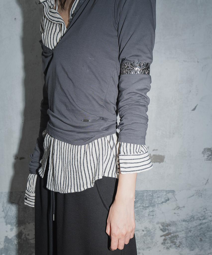 Mosan Collared Button Long-Sleeve T-Shirt (Charcoal)
