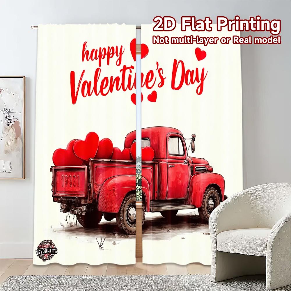Set Of 2 Contemporary Flat Printing Curtains Without Rod Valentine Truck Popular Polyester Easy Install Curtain