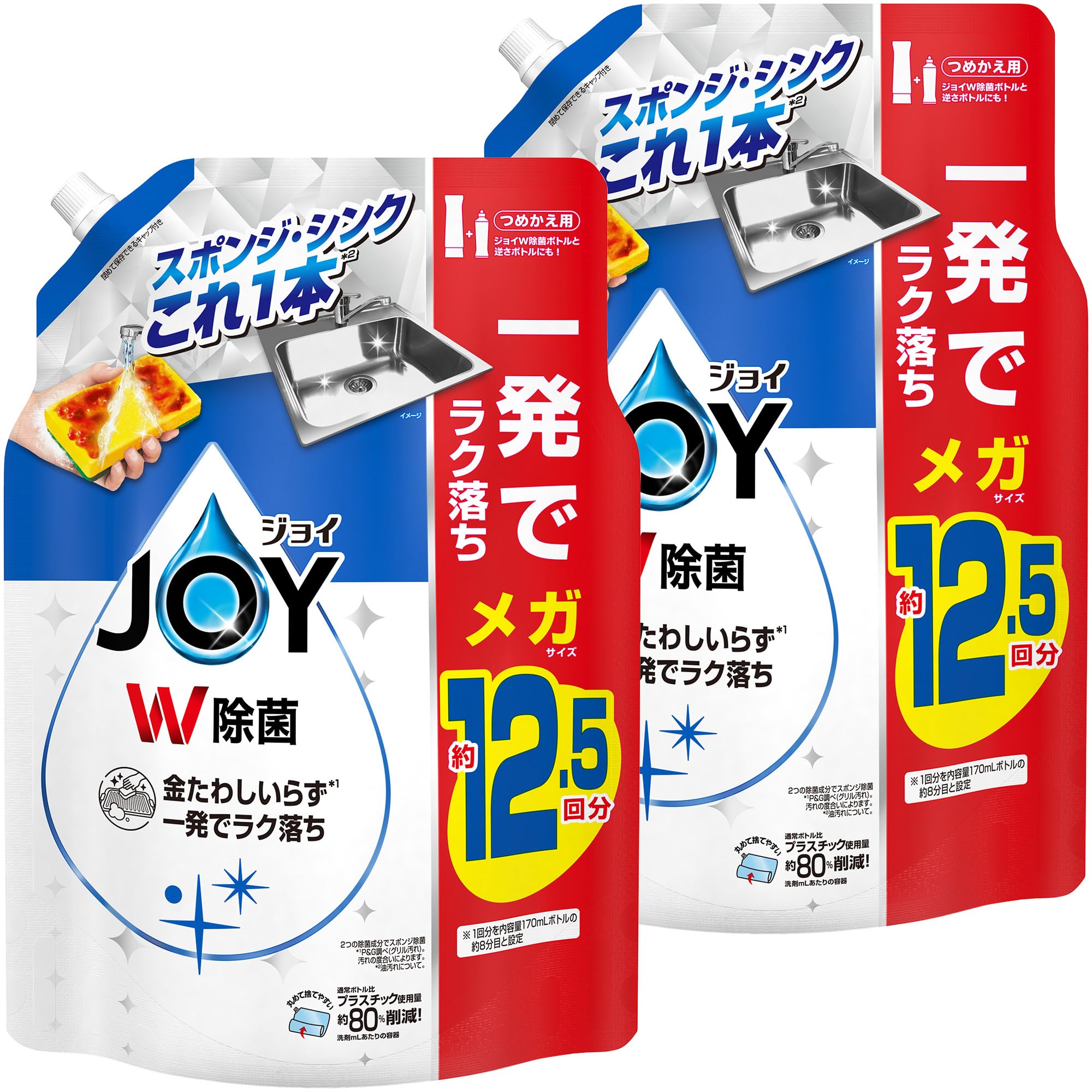 

Joy [Large Capacity] Double Disinfecting Dishwashing Detergent Refill, Extra Large Jumbo, 1,620mL x 2
