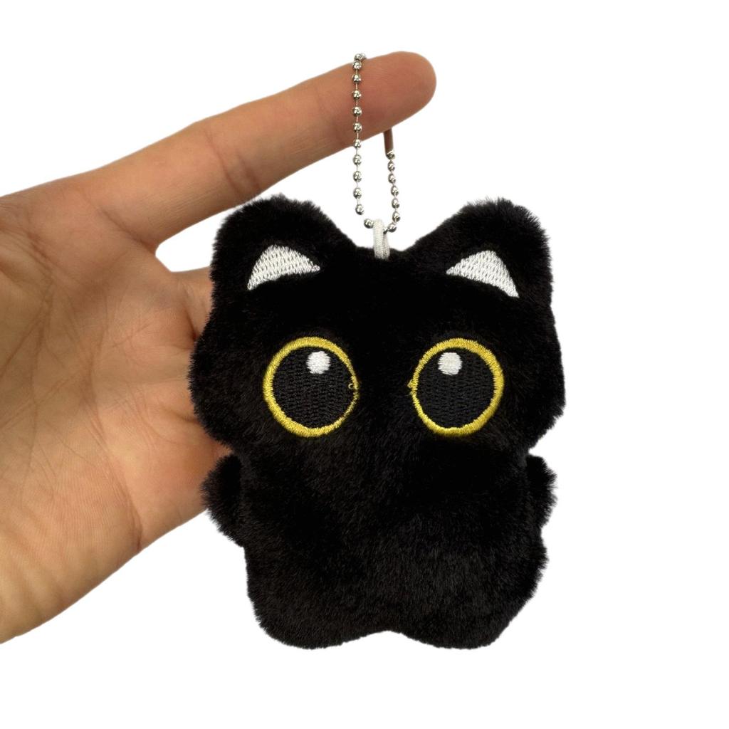 Cartoon Black Cat Plush Keychain - Cute Kitten Backpack Ornament