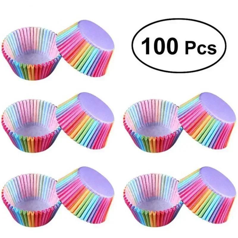 100PCS/set Shape Liner Box Cake Baking Muffin Paper Cup Party Tray Mold Decoration Rainbow Cupcakes of Any Color
