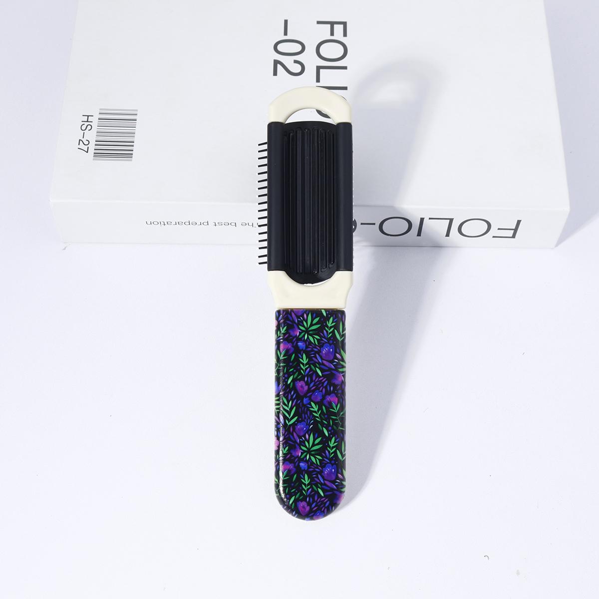 1pc High gloss Fallen Leaf Pattern Folding Comb - Built in vanity mirror, air cushion combing comb, gentle combing