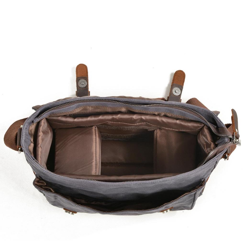 Men's Oil Wax Canvas and Leather Water-Repellent SLR Camera Shoulder Bag